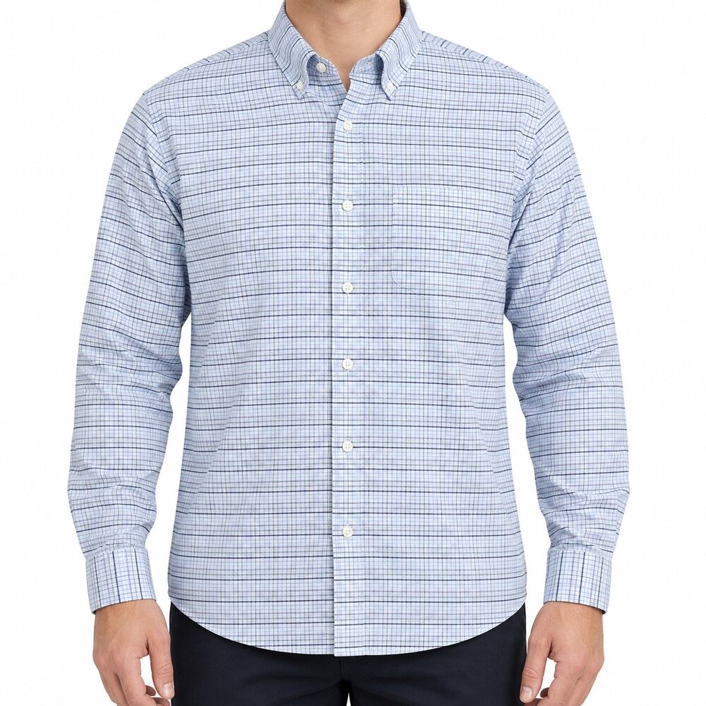 Gap Shirt Mens Large Blue Check Stretch Long Sleeve Standard Fit Button-Down